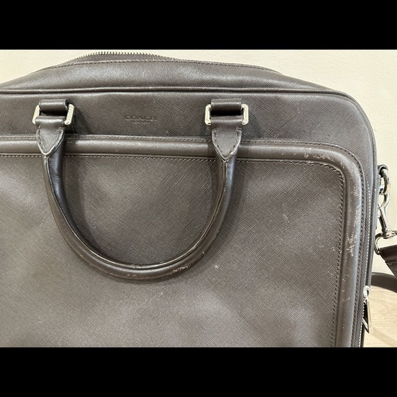 Coach Men - Dark Brown Leather Work Messenger Bag (like Prada Saffiano leather) - Picture 2 of 6